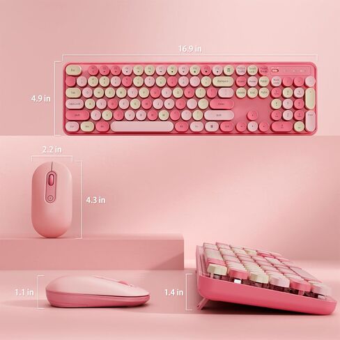 Wireless Keyboard and Mouse, Silent Keyboard Mouse Combo, Full-Sized Colorful Typewriter Keyboard with Round Keycaps, 2.4G Cute Mouse Compatible with PC/Laptop/Computer(Rose Pink) in Saudi Arabia