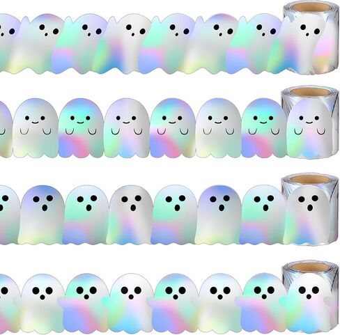 4 Rolls Halloween Ghost Bulletin Board Border Decoration Deholographic Ghost Die Cut Trim Border Roll for Halloween School Class -Chalkboard Decoration ، Total 98.5 Ft 4 Designs in Saudi Arabia