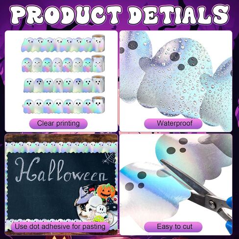 4 Rolls Halloween Ghost Bulletin Board Border Decoration Deholographic Ghost Die Cut Trim Border Roll for Halloween School Class -Chalkboard Decoration ، Total 98.5 Ft 4 Designs in Saudi Arabia