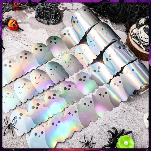 4 Rolls Halloween Ghost Bulletin Board Border Decoration Deholographic Ghost Die Cut Trim Border Roll for Halloween School Class -Chalkboard Decoration ، Total 98.5 Ft 4 Designs in Saudi Arabia