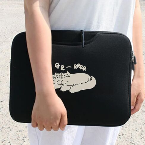 غلاف جهاز الكمبيوتر المحمول Stnine مع توضيح Cat Cute Custor Bag مع مقبض مخفي وجيوب متوافقة مع MacBook Air 13 MacBook Pro 14 HP Chromebook 14 in Kuwait