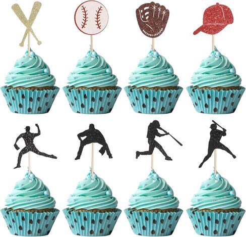 24 PCS Baseball Cupcake Toppers ، Glitter Baseball موضوع كب كيك يختار البيسبول كب كيك حامل الحلوى للرياضة كرة لاخطط للحفلات. in Saudi Arabia