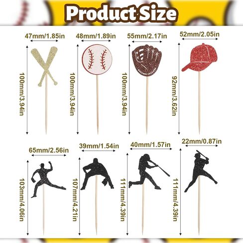 24 PCS Baseball Cupcake Toppers ، Glitter Baseball موضوع كب كيك يختار البيسبول كب كيك حامل الحلوى للرياضة كرة لاخطط للحفلات. in Saudi Arabia