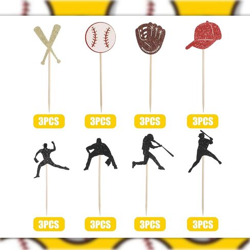 24 PCS Baseball Cupcake Toppers ، Glitter Baseball موضوع كب كيك يختار البيسبول كب كيك حامل الحلوى للرياضة كرة لاخطط للحفلات. in Saudi Arabia