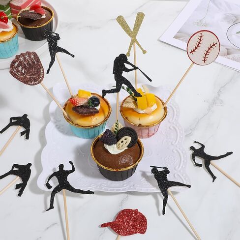 24 PCS Baseball Cupcake Toppers ، Glitter Baseball موضوع كب كيك يختار البيسبول كب كيك حامل الحلوى للرياضة كرة لاخطط للحفلات. in Saudi Arabia
