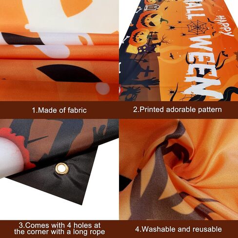 Katchon Xtralarge Happy Halloween Banner - 72x44 بوصة | خلفية عصبية | زينة الحفلات البرتقالية والأسود | لافتة اليقطين للزخارف في الهواء الطلق in Saudi Arabia