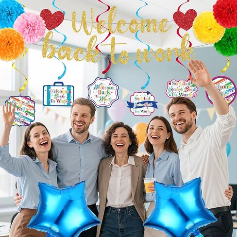 15pcs Welcome Back to Work Decorations for Office Colorful So Glad You're Back To Work Banner Hanging Swirls Balloons Pompoms for Office Work Anniversary Decor for Home, Office Party Supplies in Saudi Arabia