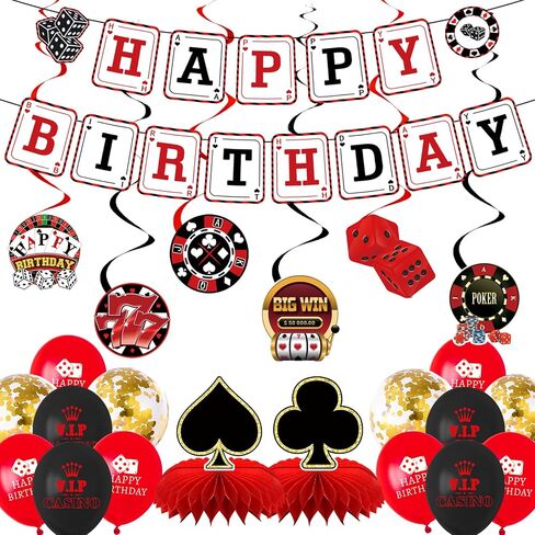 23 Pcs Casino Theme Party Decorations, Honeycomb Decorations Casino Theme Birthday Banner for Poker Themed Party and Las Vegas Themed Party Decorations in Saudi Arabia