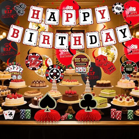 23 Pcs Casino Theme Party Decorations, Honeycomb Decorations Casino Theme Birthday Banner for Poker Themed Party and Las Vegas Themed Party Decorations in Saudi Arabia