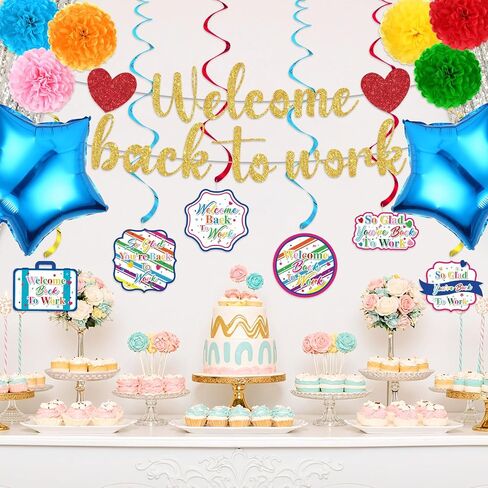 15pcs Welcome Back to Work Decorations for Office Colorful So Glad You're Back To Work Banner Hanging Swirls Balloons Pompoms for Office Work Anniversary Decor for Home, Office Party Supplies in Saudi Arabia
