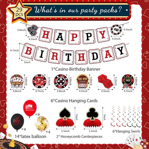 23 Pcs Casino Theme Party Decorations, Honeycomb Decorations Casino Theme Birthday Banner for Poker Themed Party and Las Vegas Themed Party Decorations in Saudi Arabia