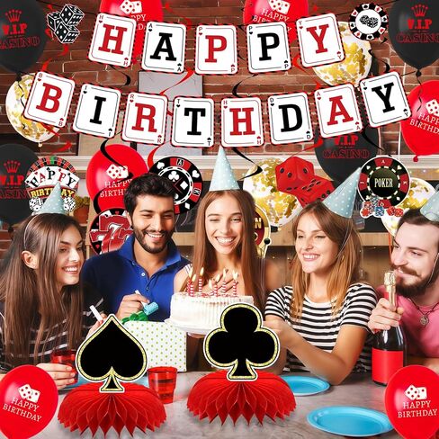 23 Pcs Casino Theme Party Decorations, Honeycomb Decorations Casino Theme Birthday Banner for Poker Themed Party and Las Vegas Themed Party Decorations in Saudi Arabia
