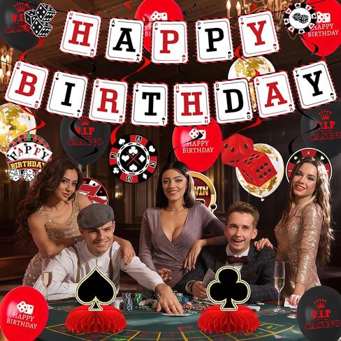 23 Pcs Casino Theme Party Decorations, Honeycomb Decorations Casino Theme Birthday Banner for Poker Themed Party and Las Vegas Themed Party Decorations in Saudi Arabia