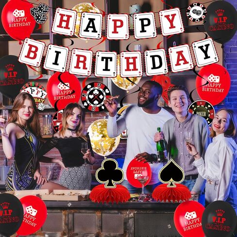 23 Pcs Casino Theme Party Decorations, Honeycomb Decorations Casino Theme Birthday Banner for Poker Themed Party and Las Vegas Themed Party Decorations in Saudi Arabia