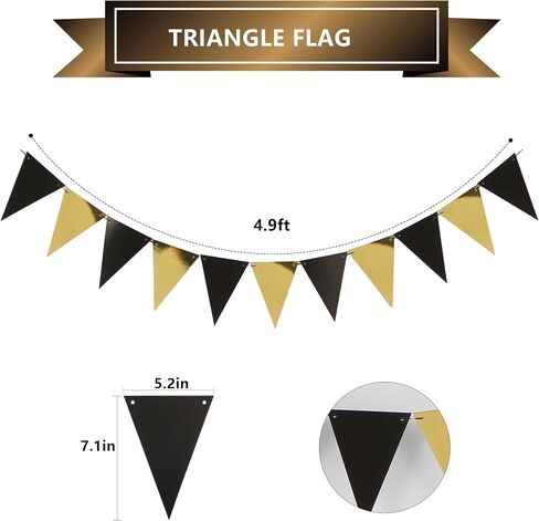 Black and Gold Striped Banner with Triangular Flag Set | Birthday Party Decoration Celebration Banner Set | Black Background with Gold Letters Suitable for All Ages in Saudi Arabia