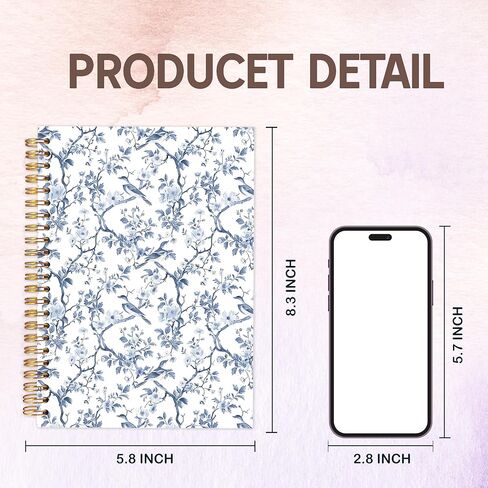 مجلة دفتر كاوت الجدة الكوبية ، دفتر دفاتر الأزهار الأزرق والأبيض للكودرانجا لأخذ الملاحظات ، مجلة كوتاجيكور زهرة ، دفتر غلاف جمالي خمر 5.5x8.3in in Kuwait