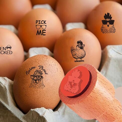 AHANDMAKER 5 Styles Hen Picked, Pick me, Chicken Pattern Wooden Rubber Stamp 2/3 Inch Small Mini Stamp Round Rubber Stamp for Making Egg Stamp Stamping Crafting Home Farm Supplies in Saudi Arabia
