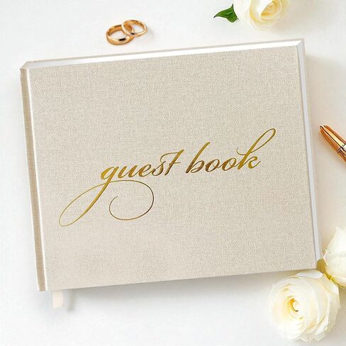 دفتر ضيوف حفل زفاف مع 200 ملصق - علامة ضيوف من الكتان الأنيقة لافتة في حفل استقبال الزفاف ، زوايا صور بولارويد وعلامة الجدول ، كتاب ذاكرة التذكارات in Kuwait