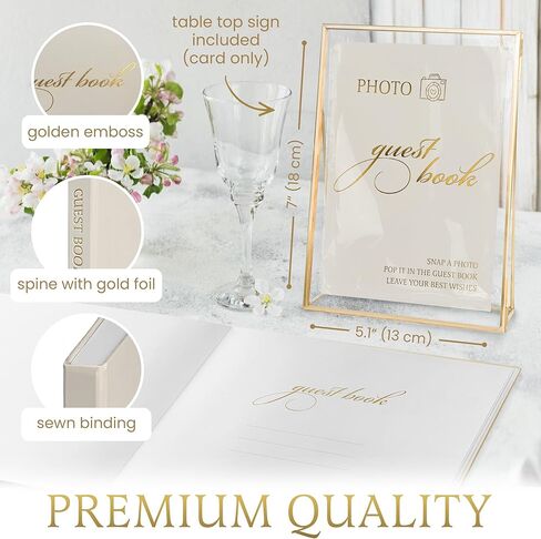 دفتر ضيوف حفل زفاف مع 200 ملصق - علامة ضيوف من الكتان الأنيقة لافتة في حفل استقبال الزفاف ، زوايا صور بولارويد وعلامة الجدول ، كتاب ذاكرة التذكارات in Kuwait