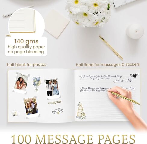 دفتر ضيوف حفل زفاف مع 200 ملصق - علامة ضيوف من الكتان الأنيقة لافتة في حفل استقبال الزفاف ، زوايا صور بولارويد وعلامة الجدول ، كتاب ذاكرة التذكارات in Kuwait