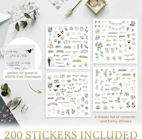 دفتر ضيوف حفل زفاف مع 200 ملصق - علامة ضيوف من الكتان الأنيقة لافتة في حفل استقبال الزفاف ، زوايا صور بولارويد وعلامة الجدول ، كتاب ذاكرة التذكارات in Kuwait