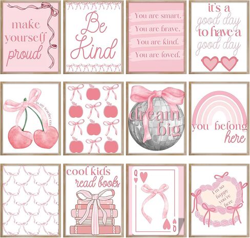 مجموعة من 12 Coquette Pink Bow Prow Growth Mindsets Posters ملصقات تحفيزية مع اقتباسات إيجابية لإلهام العقول الصغيرة لمكتب غرفة نوم Bulletin Flusts ، 11 "x14" in Saudi Arabia