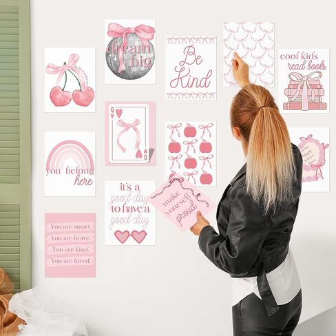 مجموعة من 12 Coquette Pink Bow Prow Growth Mindsets Posters ملصقات تحفيزية مع اقتباسات إيجابية لإلهام العقول الصغيرة لمكتب غرفة نوم Bulletin Flusts ، 11 "x14" in Saudi Arabia