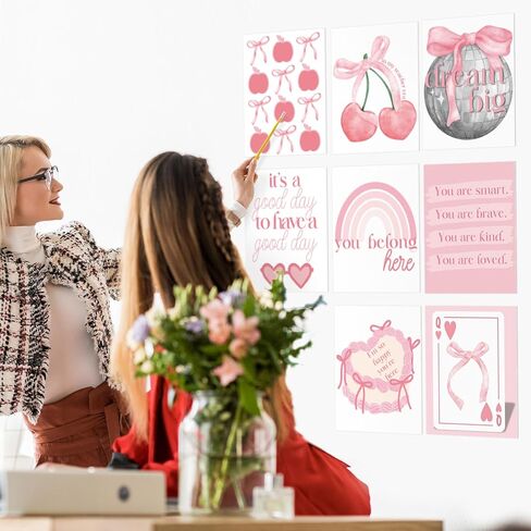 مجموعة من 12 Coquette Pink Bow Prow Growth Mindsets Posters ملصقات تحفيزية مع اقتباسات إيجابية لإلهام العقول الصغيرة لمكتب غرفة نوم Bulletin Flusts ، 11 "x14" in Saudi Arabia
