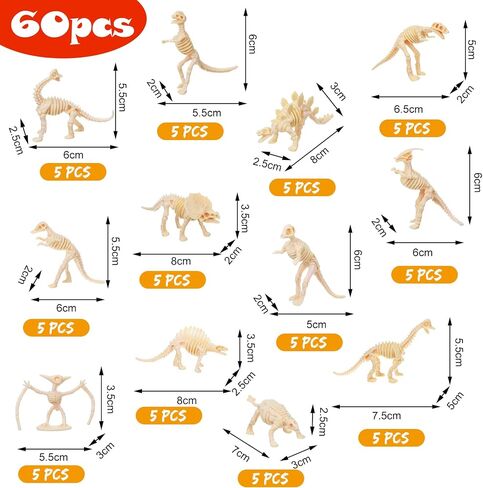 Zhanmai 60 Pieces Dinosaur Skeleton, Assorted Figures Dino Bones, Dinosaur Skeleton Toys for Science Play, Dino Sand Dig, Party Favor, Decorations and Stocking Stuffer (Elegant Style) in Saudi Arabia