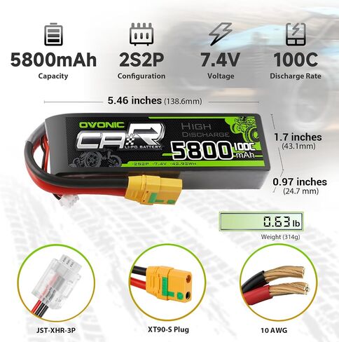 Ovonic 7.4V 100C 5800MAH 2S2P LIPO بطارية مع مكونات XT90-S ل RC Car Boat Truck Airplane Models in Kuwait