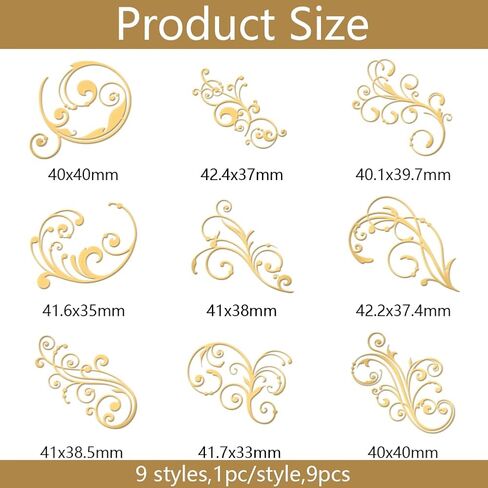 Olycraft 9pcs 1.6x1.6 بوصة ملصقات معدنية ذهبية ذهبية ملصقات المعادن دمشق ملصقات لاصقة الالصق in Saudi Arabia