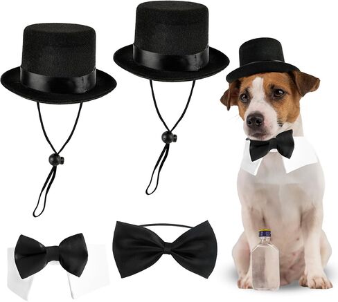 4 Pcs Pet Formal Halloween Costume Accessories Dog Wedding Bow Tie Top Hat Puppy Gentleman Costume for Halloween Cats Party Small Medium Dogs in Saudi Arabia