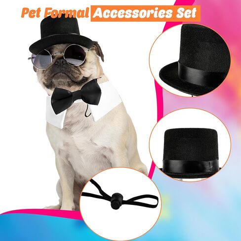 4 Pcs Pet Formal Halloween Costume Accessories Dog Wedding Bow Tie Top Hat Puppy Gentleman Costume for Halloween Cats Party Small Medium Dogs in Saudi Arabia