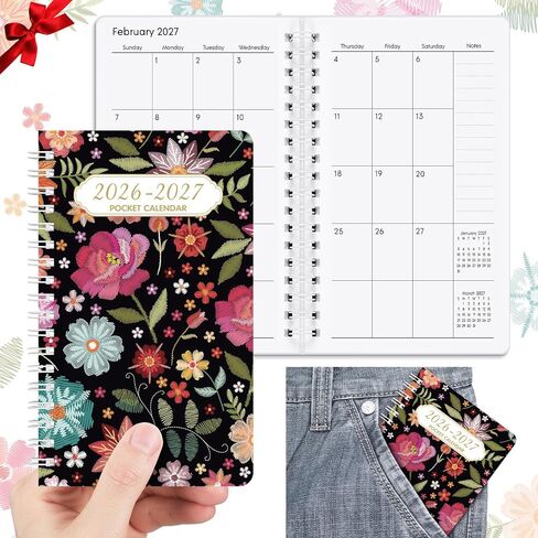 ReliThick 2026-2027 Spiral Small Pocket Calendar for Purse Monthly Planner Notebook with PVC Cover Pocket Calendar Journals Notepads Appreciation Gift for Women (Watercolor Butterfly) in Saudi Arabia