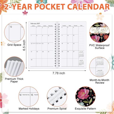 ReliThick 2026-2027 Spiral Small Pocket Calendar for Purse Monthly Planner Notebook with PVC Cover Pocket Calendar Journals Notepads Appreciation Gift for Women (Watercolor Butterfly) in Saudi Arabia