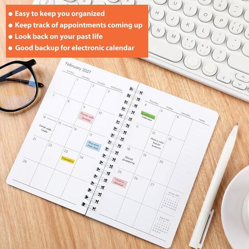 ReliThick 2026-2027 Spiral Small Pocket Calendar for Purse Monthly Planner Notebook with PVC Cover Pocket Calendar Journals Notepads Appreciation Gift for Women (Watercolor Butterfly) in Saudi Arabia