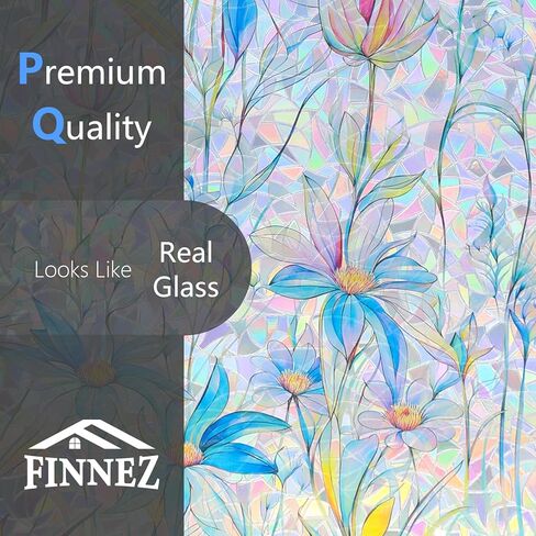 Finnez نافذة الخصوصية فيلم نافذة فيلم 3D لا الغراء الزجاج ملصق لباب زجاجي المنزل والمكتب التحكم في الحرارة المضادة للأشعة فوق البنفسجية 17.5 بوصة × 6.5 قدم in Kuwait