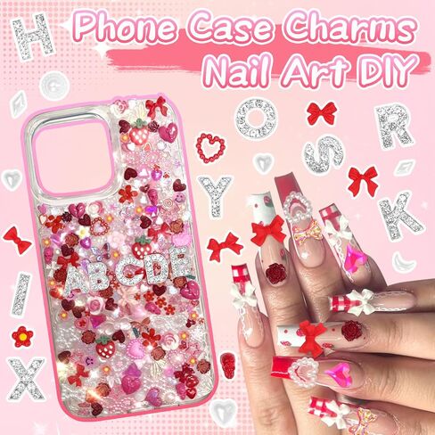 330 Pcs Blue Junk Phone Case Charms 26 Pcs A-Z Rhinestone Alphabet Letter Charms, Mix Flower Bow Heart Pearls Flatback Resin Charms Letter Junk Cases Kit for DIY Crafts in Kuwait