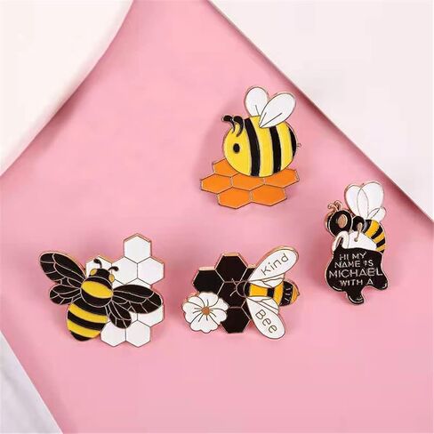 Cute Honey Bee Enamel Lapel Pins Funny Cartoon Insect Bee Wasp Brooches Pins for Women Girls Jacket Sweater Hat Cotated Pins Jewelry 4Pcs Set in Saudi Arabia