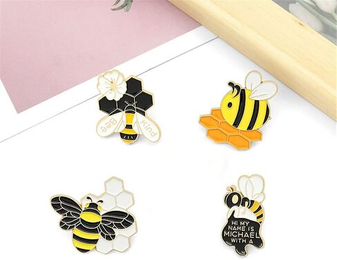 Cute Honey Bee Enamel Lapel Pins Funny Cartoon Insect Bee Wasp Brooches Pins for Women Girls Jacket Sweater Hat Cotated Pins Jewelry 4Pcs Set in Saudi Arabia