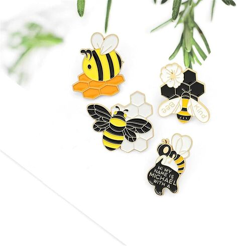 Cute Honey Bee Enamel Lapel Pins Funny Cartoon Insect Bee Wasp Brooches Pins for Women Girls Jacket Sweater Hat Cotated Pins Jewelry 4Pcs Set in Saudi Arabia