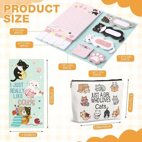 6 Pcs Cute Cat Stationery Set Pens Sticky Notes Makeup Bag Pencil Pouch for Girls Women Cat Lovers Christmas Gifts School Office Supplies in Saudi Arabia