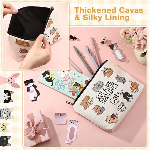 6 Pcs Cute Cat Stationery Set Pens Sticky Notes Makeup Bag Pencil Pouch for Girls Women Cat Lovers Christmas Gifts School Office Supplies in Saudi Arabia