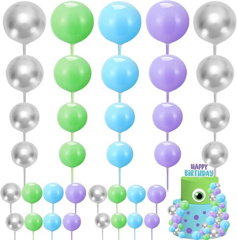 41 PCS Cartoon Monster Mini Balls Cake Toppers Green Purple Silver Foam Foam Ball Diy Cake Cakes Decoration لعيد ميلاد سعيد لوازم حفلة استحمام الطفل in Kuwait