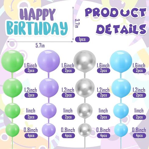 41 PCS Cartoon Monster Mini Balls Cake Toppers Green Purple Silver Foam Foam Ball Diy Cake Cakes Decoration لعيد ميلاد سعيد لوازم حفلة استحمام الطفل in Kuwait