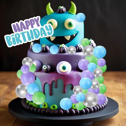 41 PCS Cartoon Monster Mini Balls Cake Toppers Green Purple Silver Foam Foam Ball Diy Cake Cakes Decoration لعيد ميلاد سعيد لوازم حفلة استحمام الطفل in Kuwait