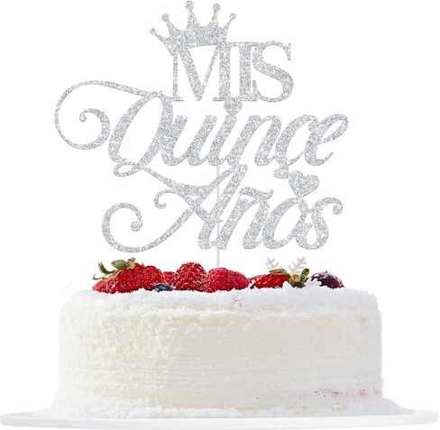Mis Quince Anos Cake Topper, Happy 15th Birthday Cake Topper, Feliz 15 Anos, Hello 15, 15th Birthday Party Decorations (Silver Glitter) in Saudi Arabia