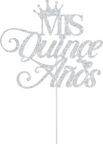 Mis Quince Anos Cake Topper, Happy 15th Birthday Cake Topper, Feliz 15 Anos, Hello 15, 15th Birthday Party Decorations (Silver Glitter) in Saudi Arabia