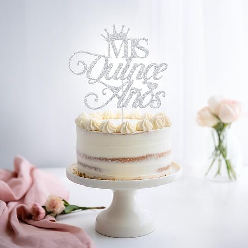 Mis Quince Anos Cake Topper, Happy 15th Birthday Cake Topper, Feliz 15 Anos, Hello 15, 15th Birthday Party Decorations (Silver Glitter) in Saudi Arabia