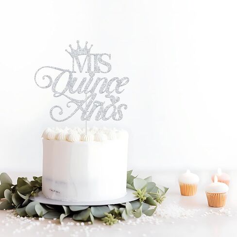 Mis Quince Anos Cake Topper, Happy 15th Birthday Cake Topper, Feliz 15 Anos, Hello 15, 15th Birthday Party Decorations (Silver Glitter) in Saudi Arabia